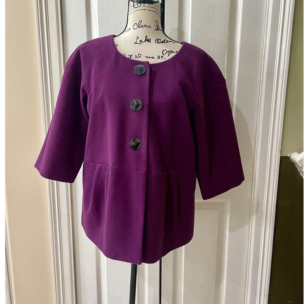 JH COLLECTION COAT 3/4 PEACOAT CROPPED CRANBERRY PURPLE SZ 1X MINIMALIST CHIC - Picture 10 of 11